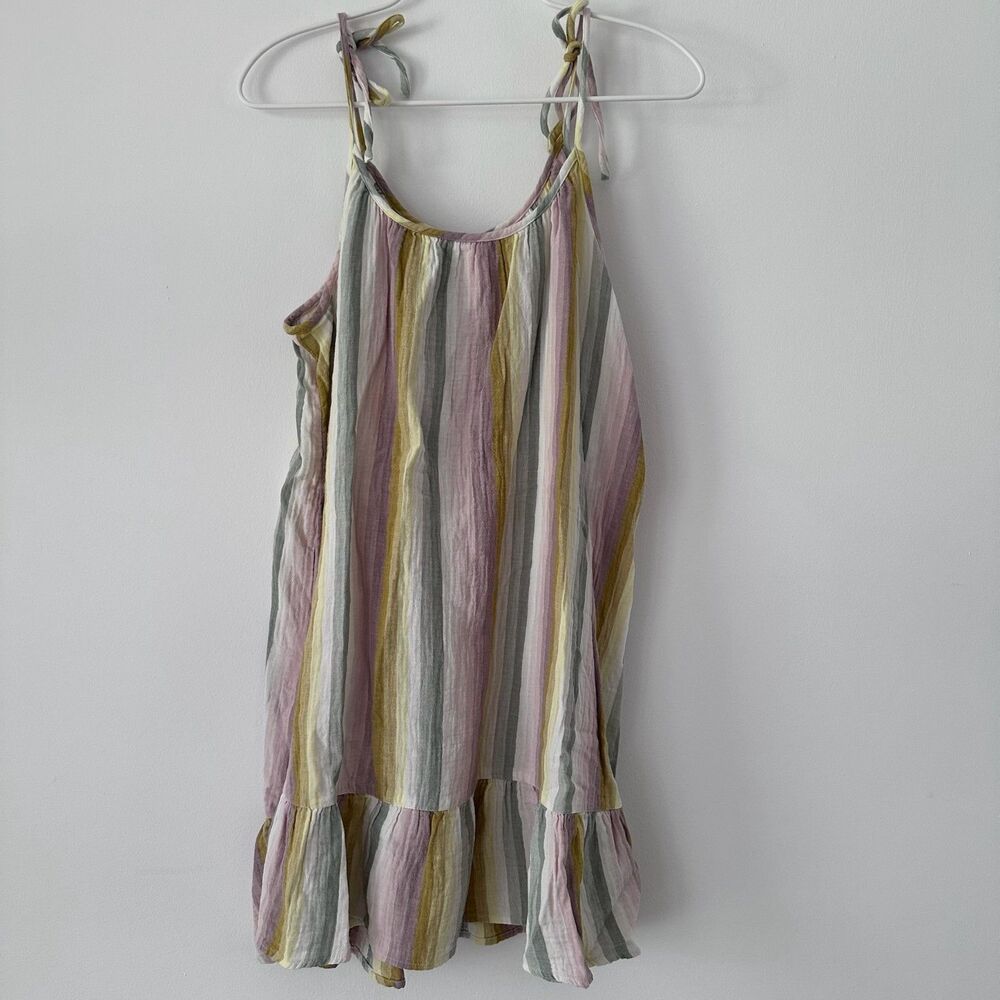 Madewell Lightestspun Tie-Strap Ruffle-Hem Cover-Up Dress Rainbow Stripe Sz XL